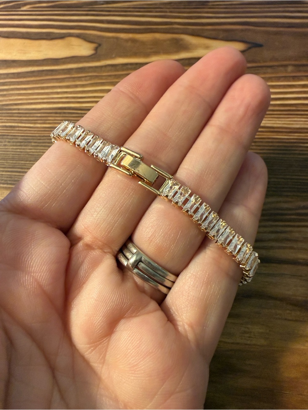 Gold Plated Crystal Clear Bracelet - Statement Tennis Bracelet - Picture 9 of 14